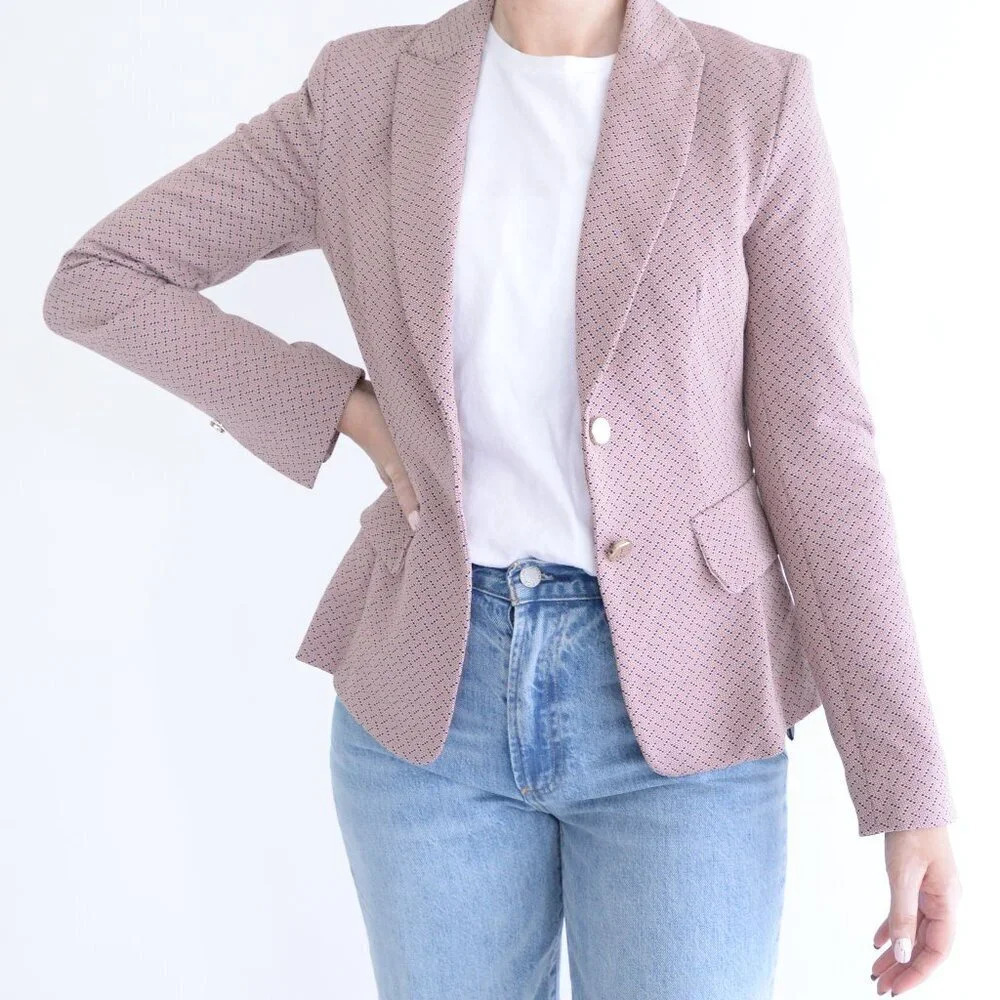 Marc Cain Dusty Pink W Navy Double Button Blazer Size 2